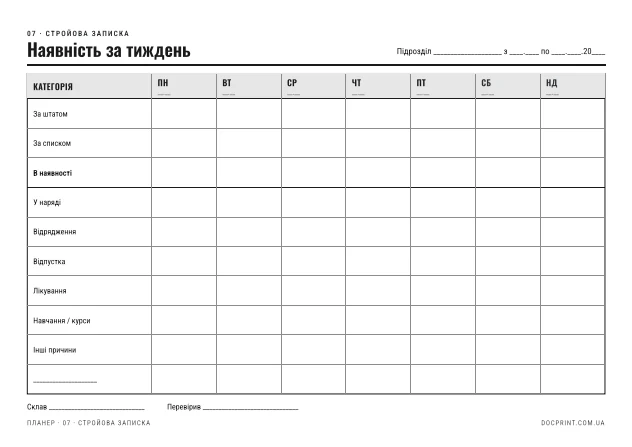 Стройова записка за тиждень